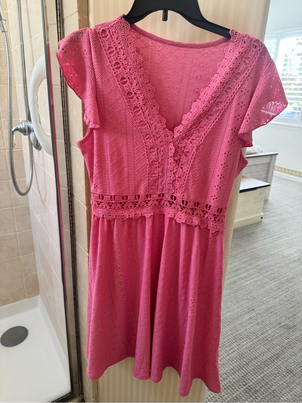 Source Unknown Pink Lace-Trim Mini Dress